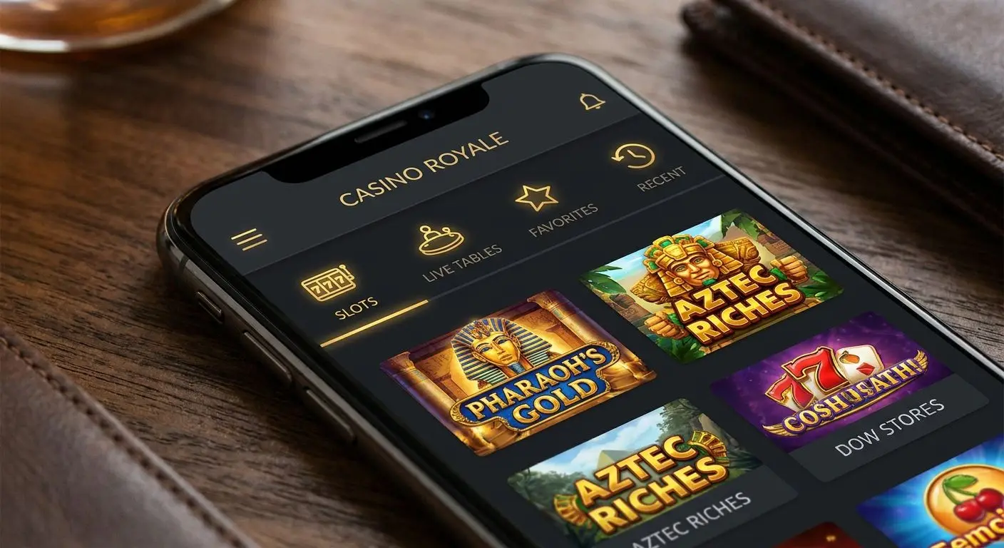 Categorias de jogos na app móvel com slots, ao vivo e favoritos