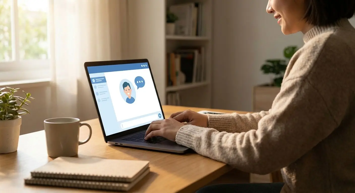 Utilizador em contacto com suporte online para ajuda de acesso