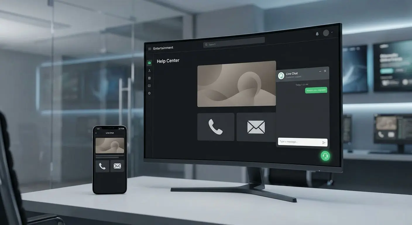Interface de chat com ícones de telefone e email