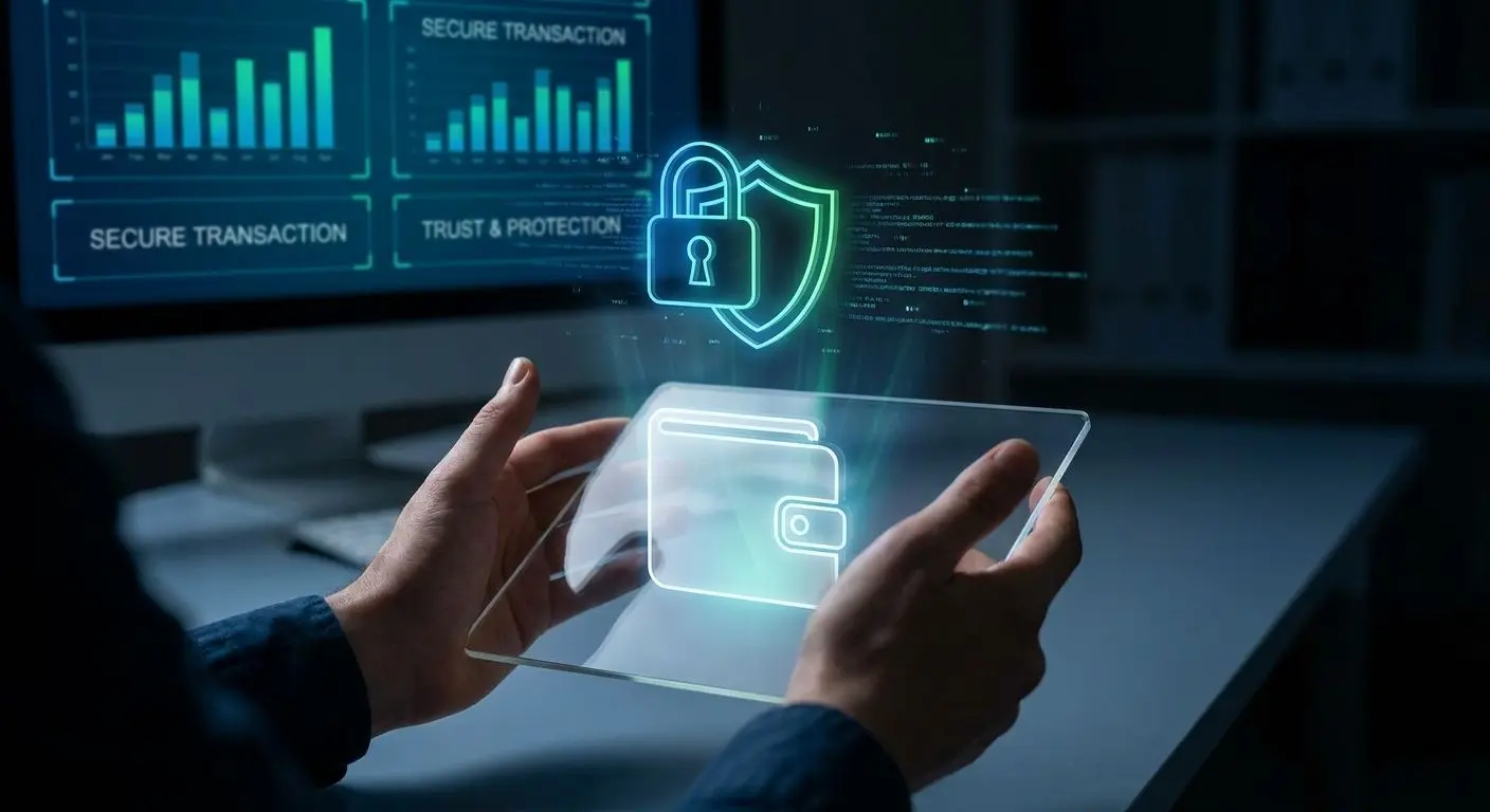 Conceito de segurança em levantamentos online com cadeado e carteira virtual