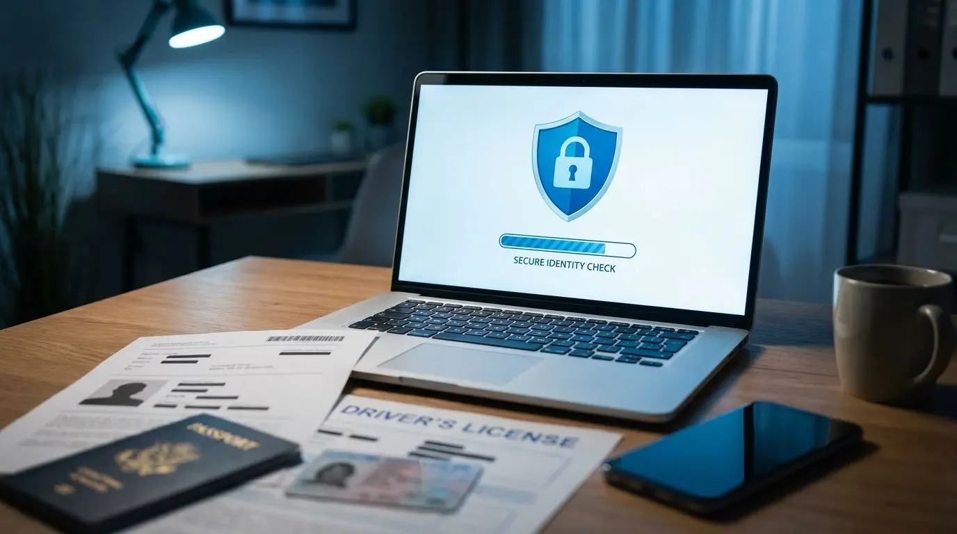 Conceito de segurança online com verificação de conta e documentos