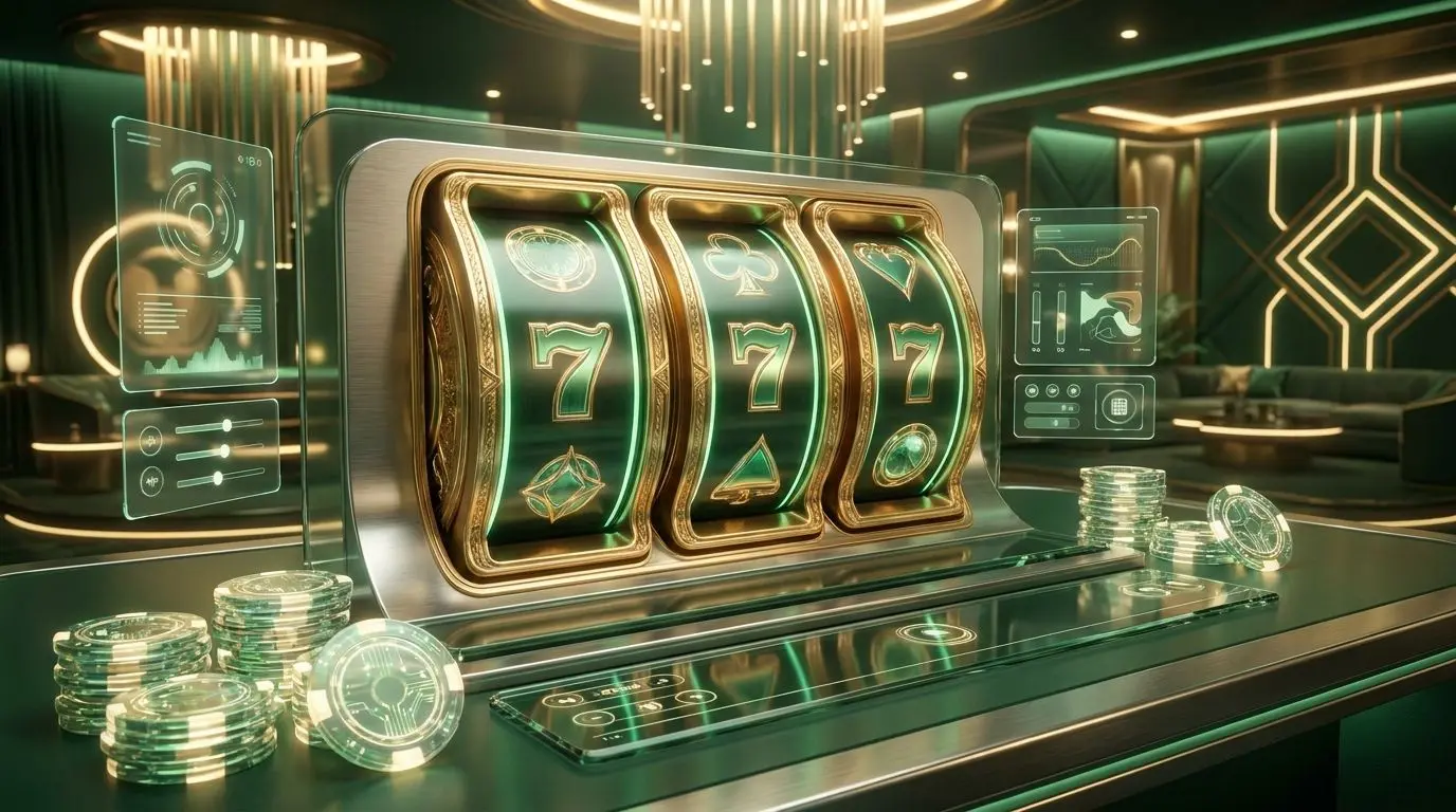 Ambiente de bónus de casino com slots e fichas