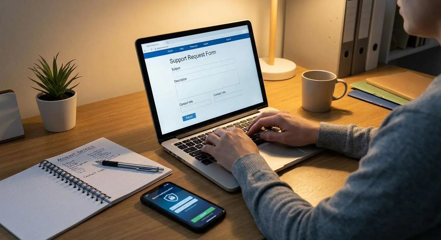 Utilizador a preparar dados antes de contactar o suporte
