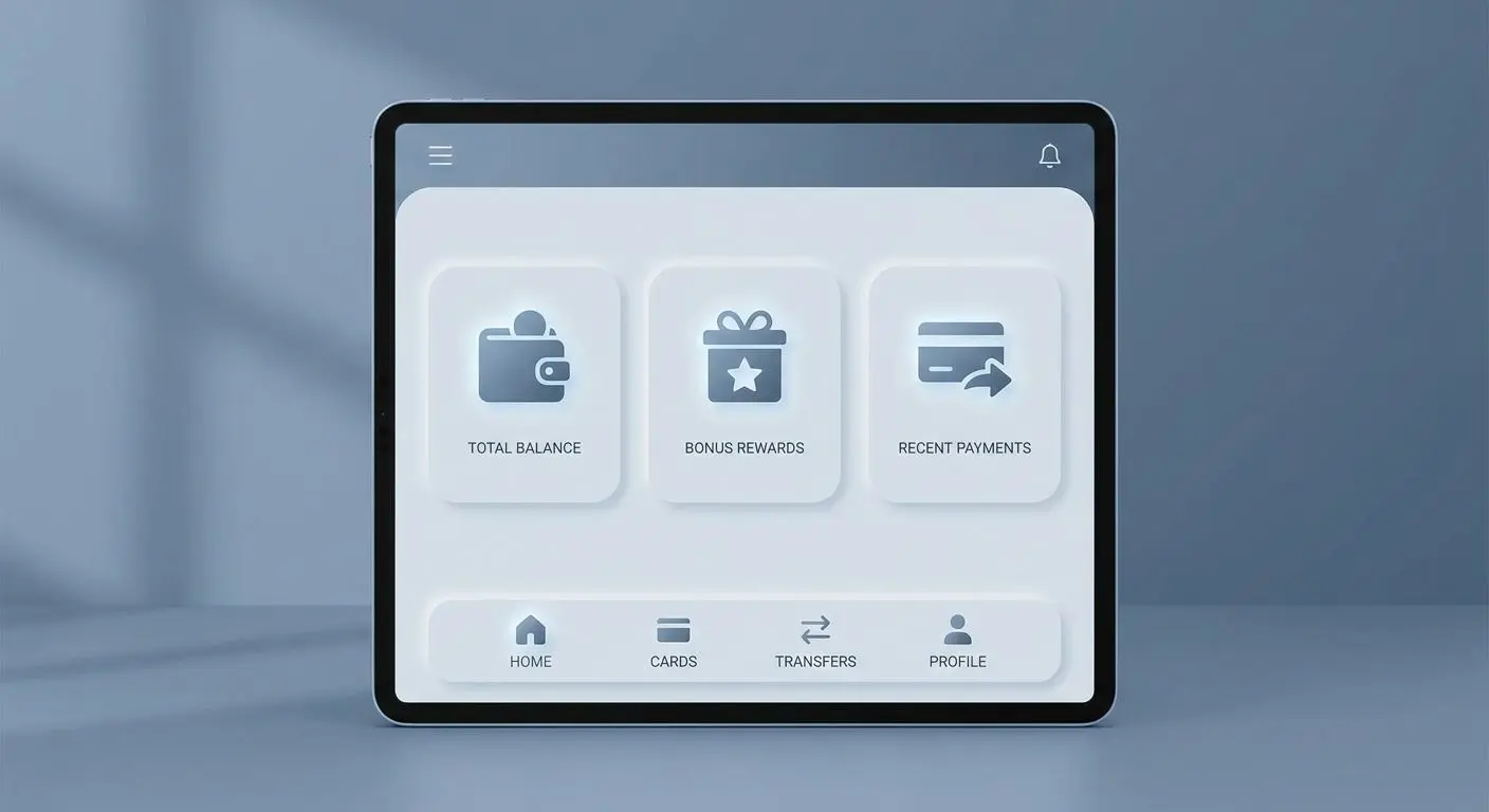 Painel visual com saldo, bónus e pagamentos